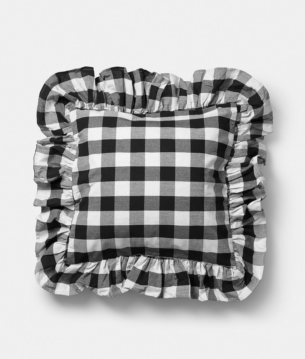 Frill cushion cover b/w
