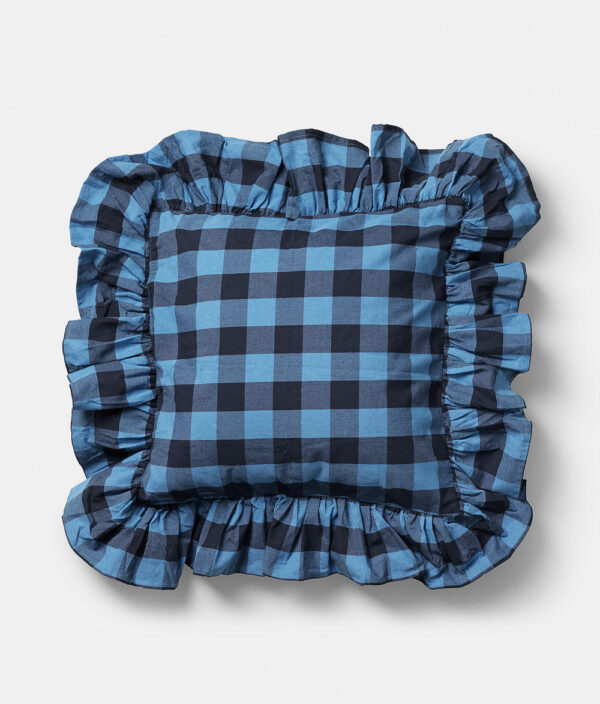Zierkissenbezug mit Rüschenrand blau